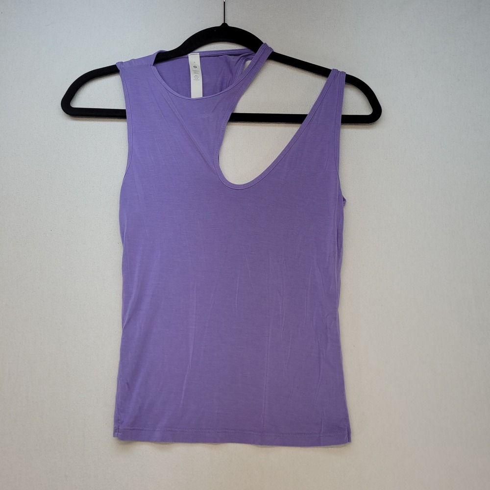 Lululemon Tank Top Women 4 Purple Athletic Asymmetrical Cutout‎ Silk Blend